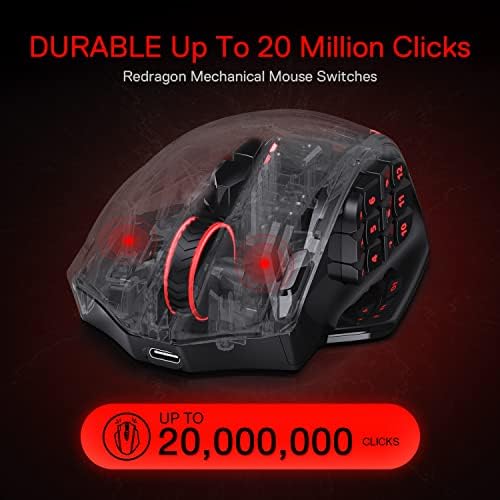 Redragon M908 Impact RGB LED MMO Gaming Mouse with 12 Side Buttons, Optical Wired Ergonomic Gamer Mouse with Max 12,400DPI, High Precision, 18 Programmable Macro Shortcuts, Comfort Grip