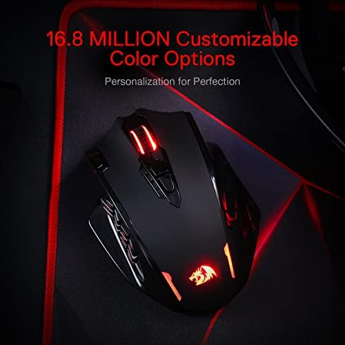 Redragon M908 Impact RGB LED MMO Gaming Mouse with 12 Side Buttons, Optical Wired Ergonomic Gamer Mouse with Max 12,400DPI, High Precision, 18 Programmable Macro Shortcuts, Comfort Grip