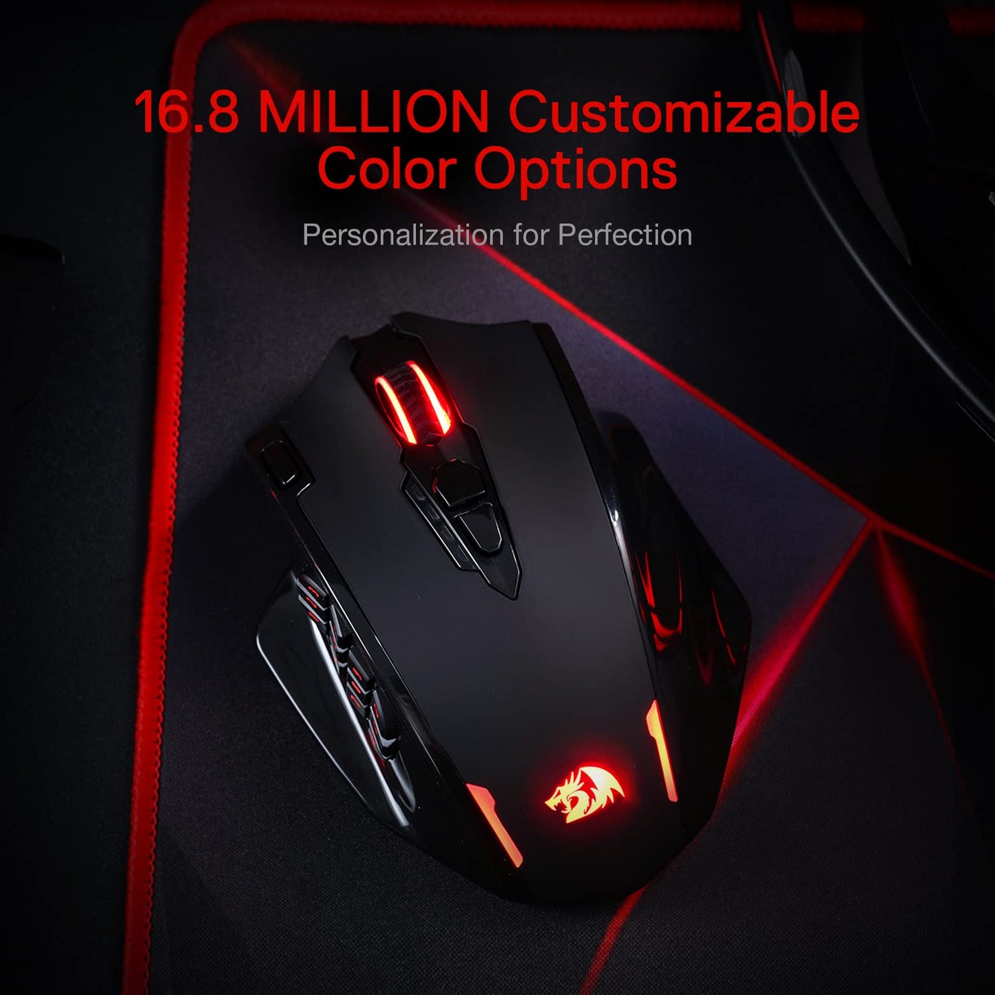 Redragon M908 Impact RGB LED MMO Gaming Mouse with 12 Side Buttons, Optical Wired Ergonomic Gamer Mouse with Max 12,400DPI, High Precision, 18 Programmable Macro Shortcuts, Comfort Grip