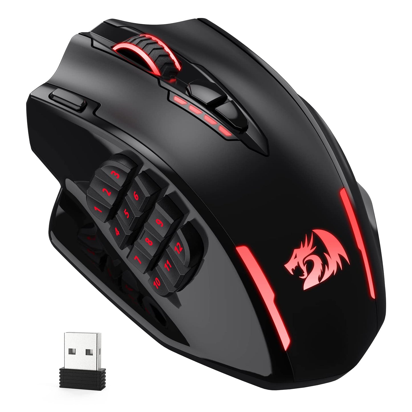 Redragon M908 Impact RGB LED MMO Gaming Mouse with 12 Side Buttons, Optical Wired Ergonomic Gamer Mouse with Max 12,400DPI, High Precision, 18 Programmable Macro Shortcuts, Comfort Grip