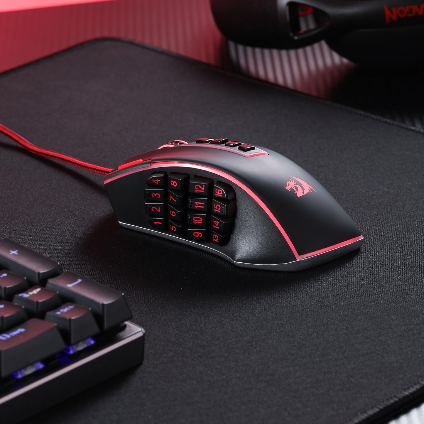 Redragon M908 Impact RGB LED MMO Gaming Mouse with 12 Side Buttons, Optical Wired Ergonomic Gamer Mouse with Max 12,400DPI, High Precision, 18 Programmable Macro Shortcuts, Comfort Grip