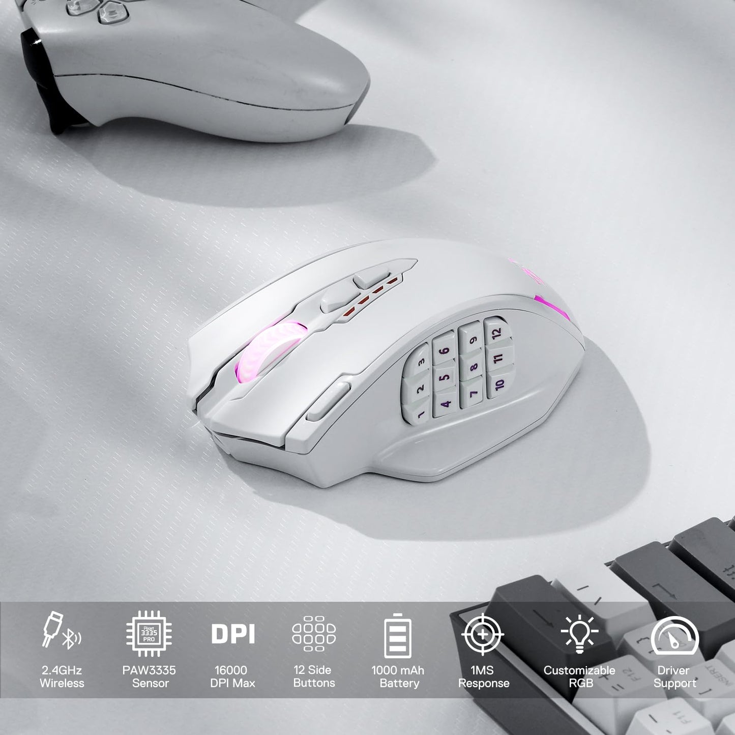 Redragon M908 Impact RGB LED MMO Gaming Mouse with 12 Side Buttons, Optical Wired Ergonomic Gamer Mouse with Max 12,400DPI, High Precision, 18 Programmable Macro Shortcuts, Comfort Grip