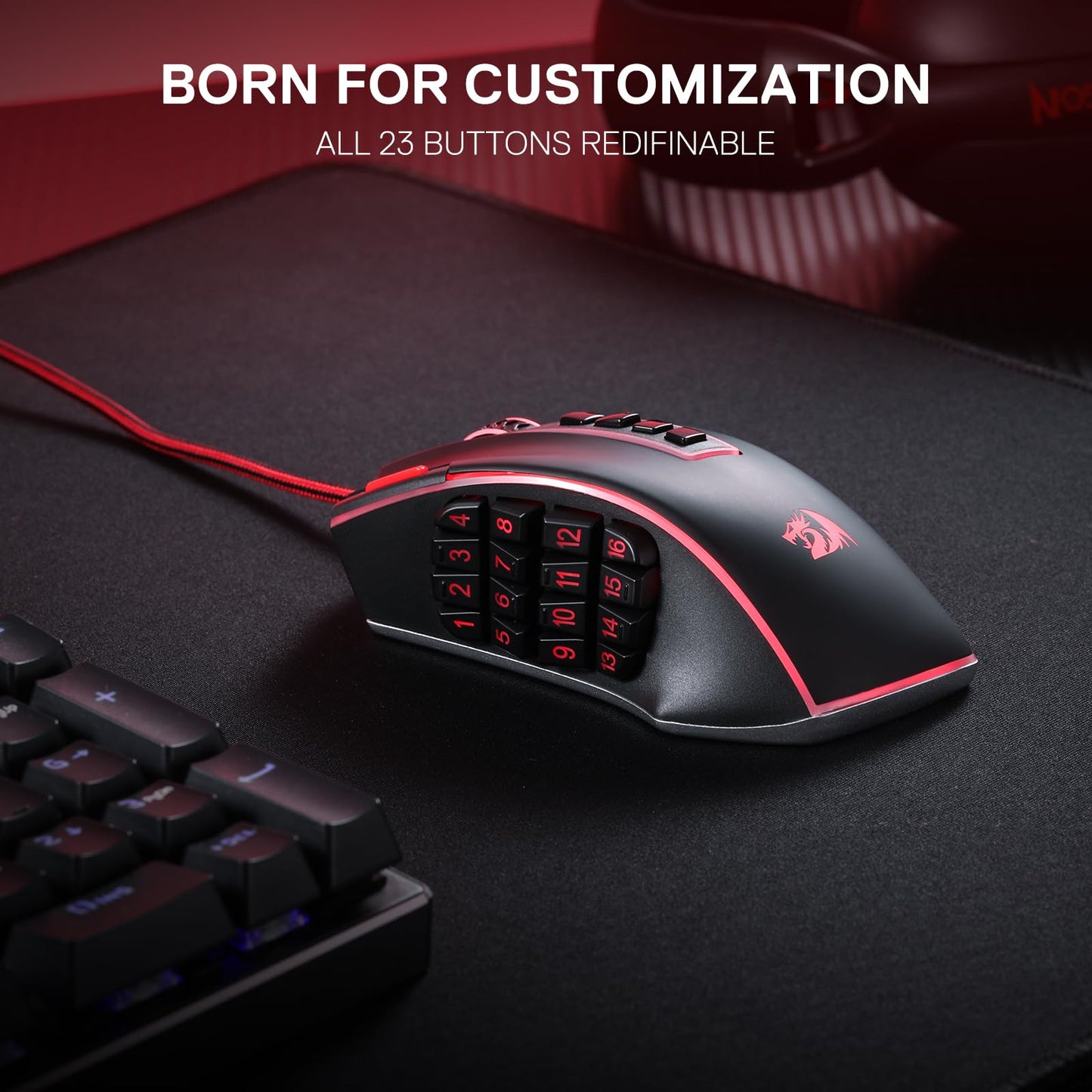 Redragon M908 Impact RGB LED MMO Gaming Mouse with 12 Side Buttons, Optical Wired Ergonomic Gamer Mouse with Max 12,400DPI, High Precision, 18 Programmable Macro Shortcuts, Comfort Grip