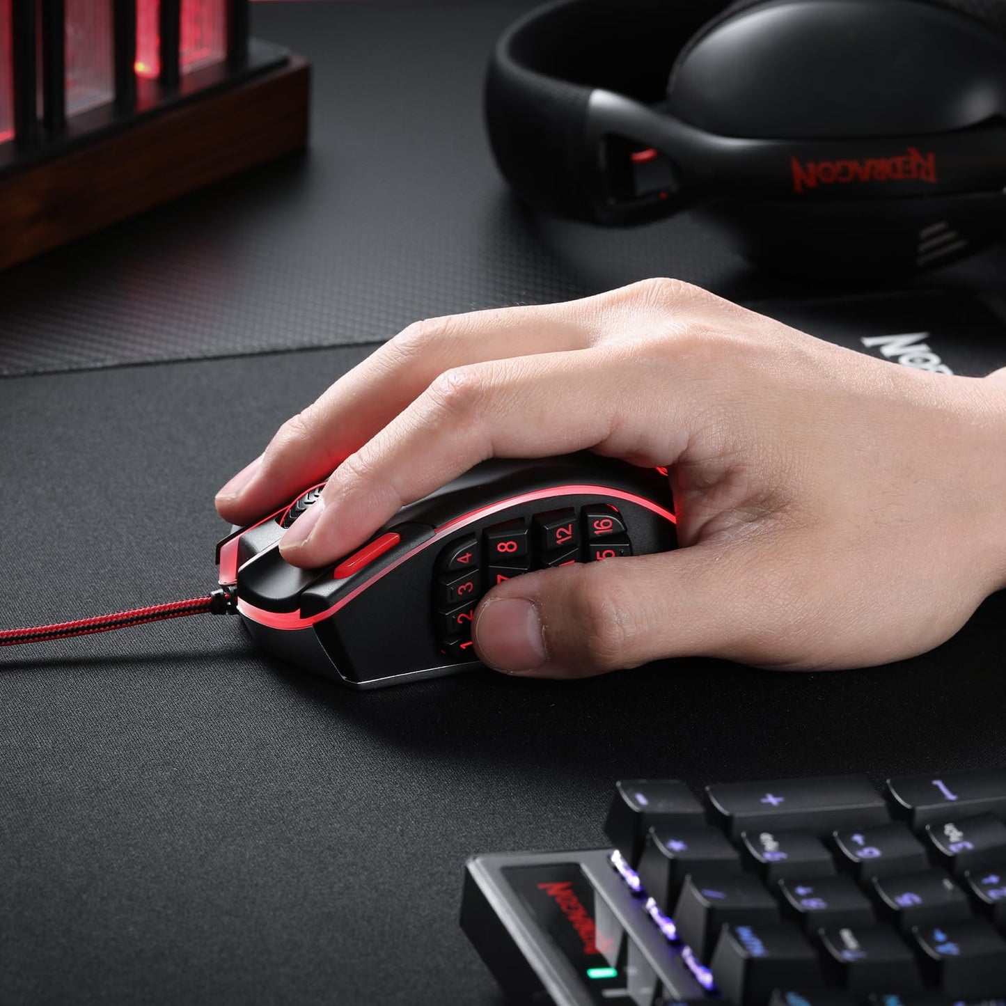 Redragon M908 Impact RGB LED MMO Gaming Mouse with 12 Side Buttons, Optical Wired Ergonomic Gamer Mouse with Max 12,400DPI, High Precision, 18 Programmable Macro Shortcuts, Comfort Grip