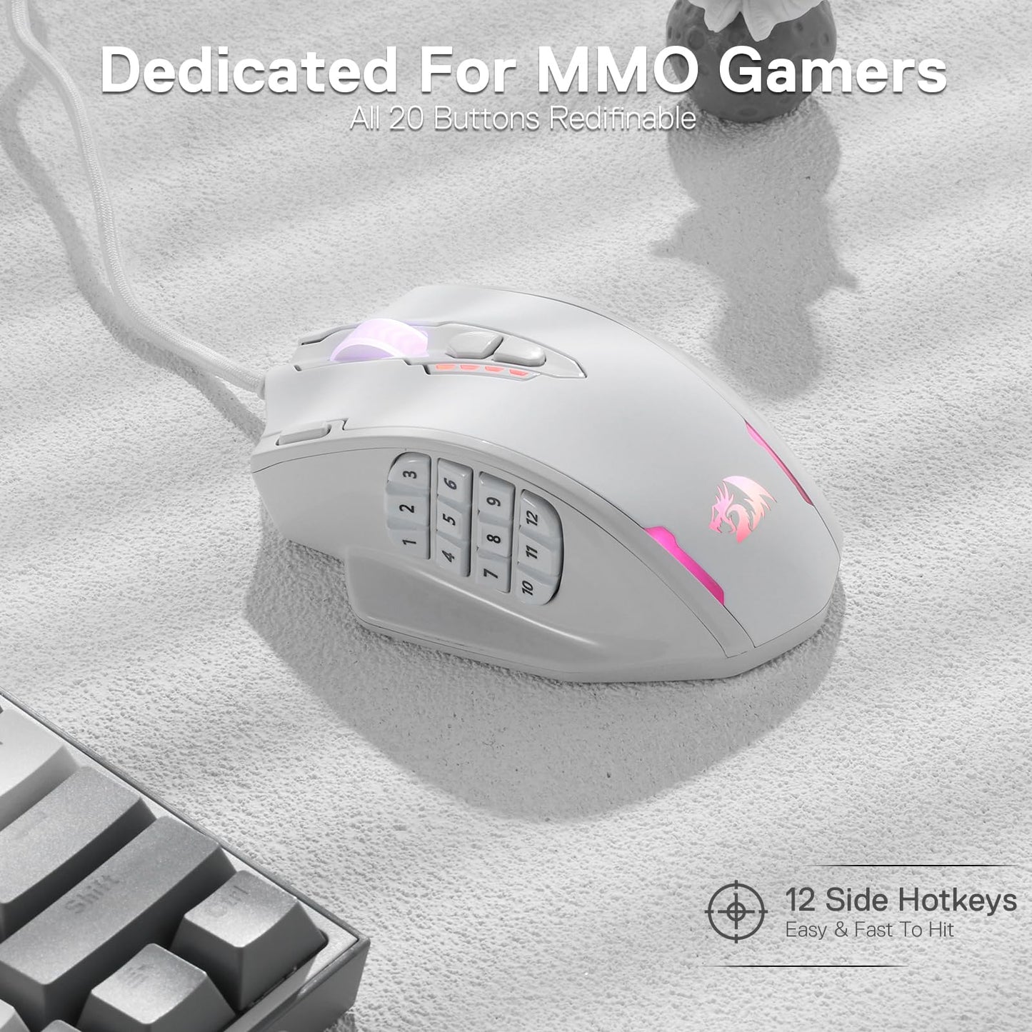 Redragon M908 Impact RGB LED MMO Gaming Mouse with 12 Side Buttons, Optical Wired Ergonomic Gamer Mouse with Max 12,400DPI, High Precision, 18 Programmable Macro Shortcuts, Comfort Grip