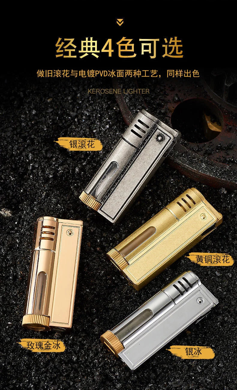 Classic Retro Gasoline Lighter Metal Windproof Open Flame Cigarette Lighters Grinding Wheel Flintstone One-Key Ignition