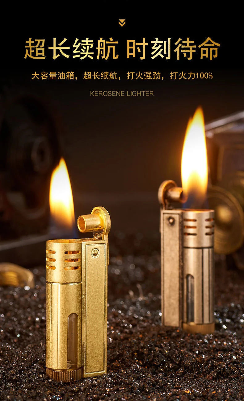 Classic Retro Gasoline Lighter Metal Windproof Open Flame Cigarette Lighters Grinding Wheel Flintstone One-Key Ignition