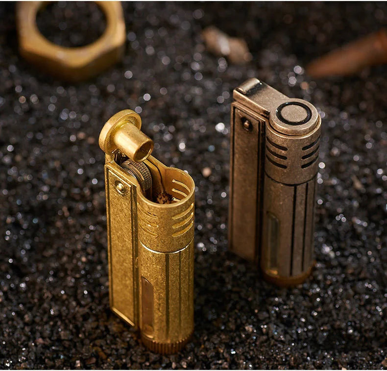 Classic Retro Gasoline Lighter Metal Windproof Open Flame Cigarette Lighters Grinding Wheel Flintstone One-Key Ignition