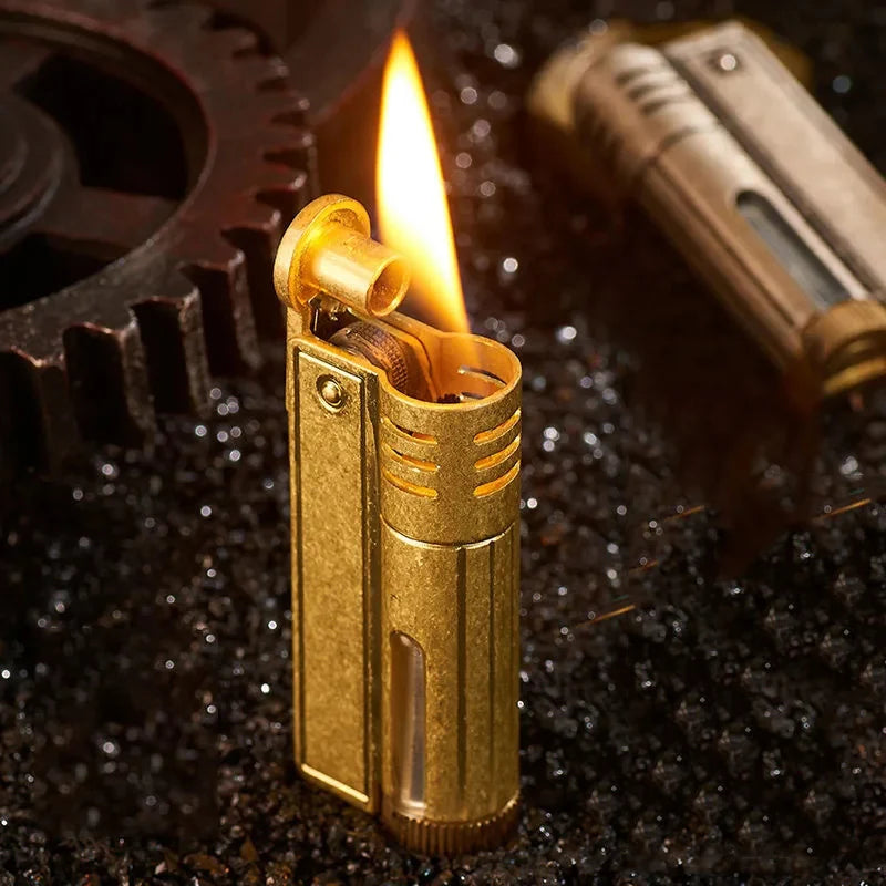 Classic Retro Gasoline Lighter Metal Windproof Open Flame Cigarette Lighters Grinding Wheel Flintstone One-Key Ignition