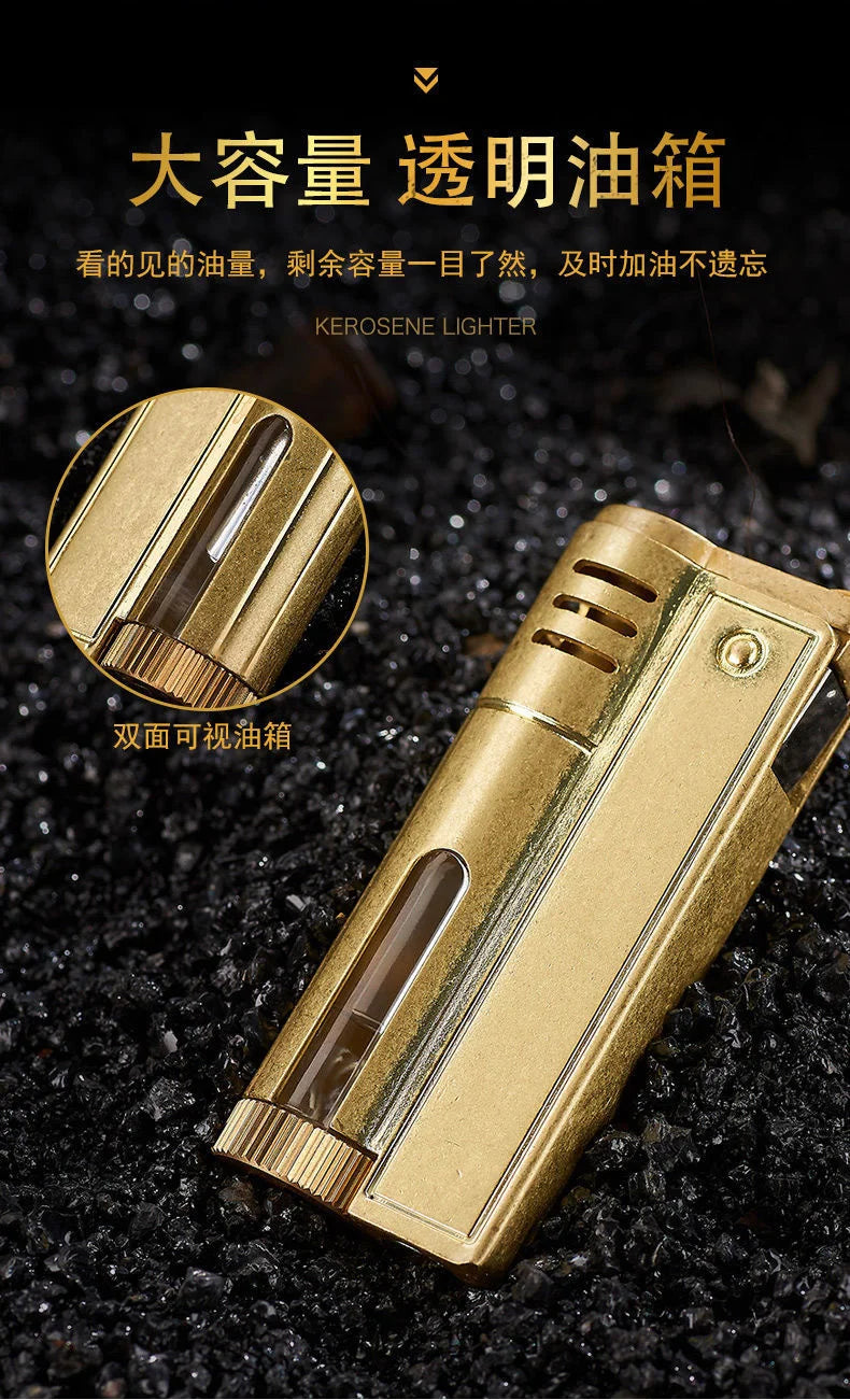 Classic Retro Gasoline Lighter Metal Windproof Open Flame Cigarette Lighters Grinding Wheel Flintstone One-Key Ignition