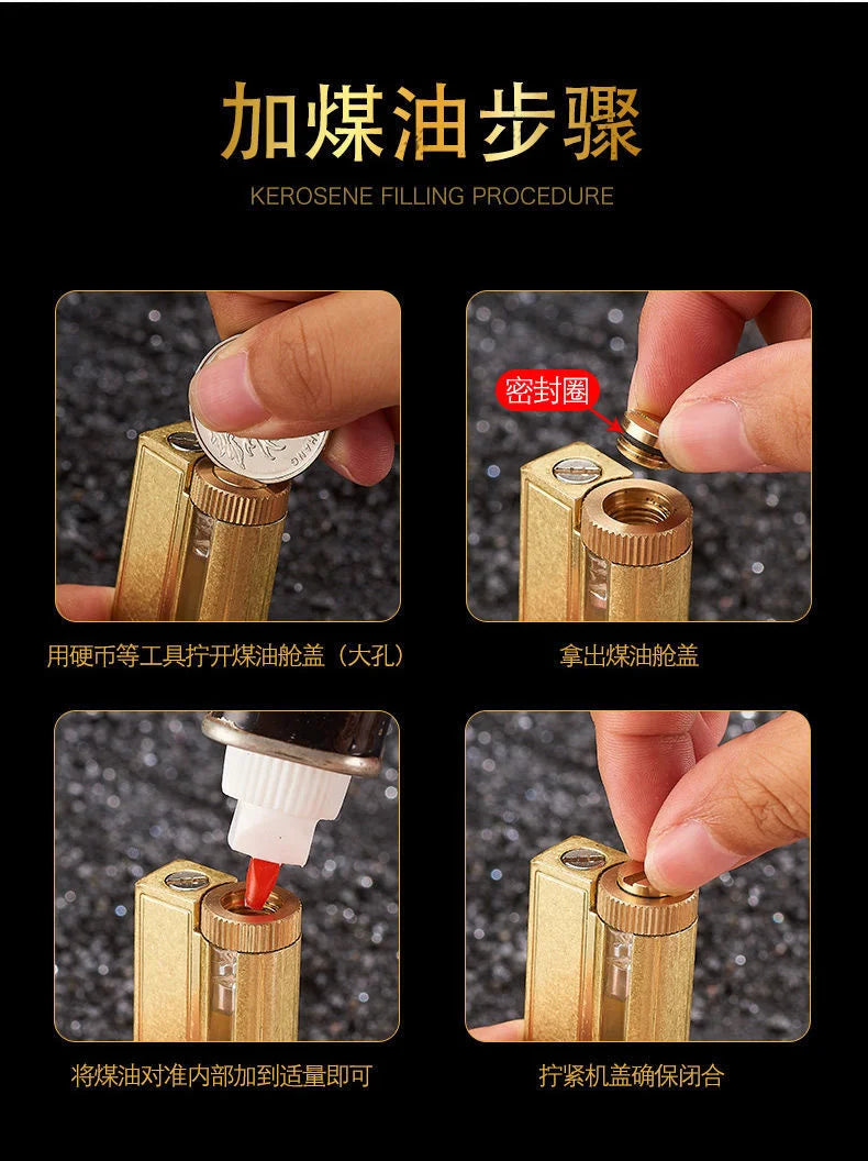 Classic Retro Gasoline Lighter Metal Windproof Open Flame Cigarette Lighters Grinding Wheel Flintstone One-Key Ignition