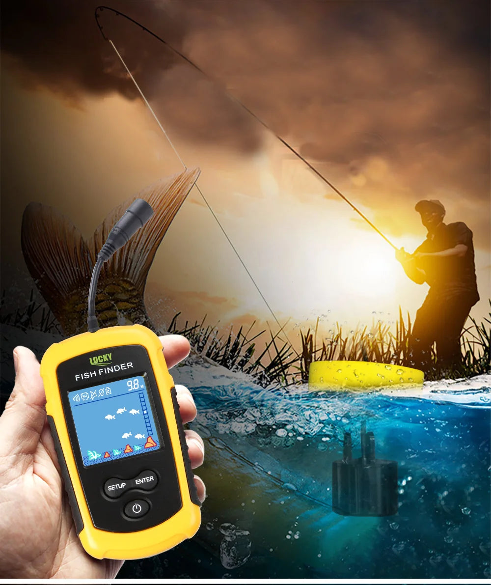 FFC1108-1 Alarm 100M Portable Sonar Fish Finders 45 degrees Sonar Coverage Echo Sounder Alarm Transducer Lake Sea Fishing