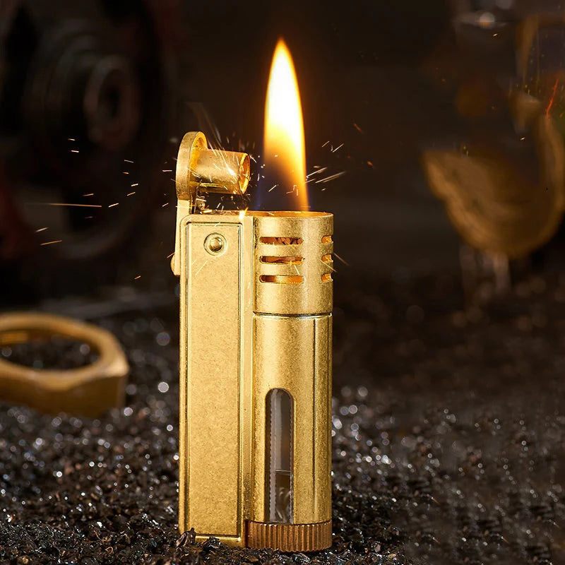 Classic Retro Gasoline Lighter Metal Windproof Open Flame Cigarette Lighters Grinding Wheel Flintstone One-Key Ignition