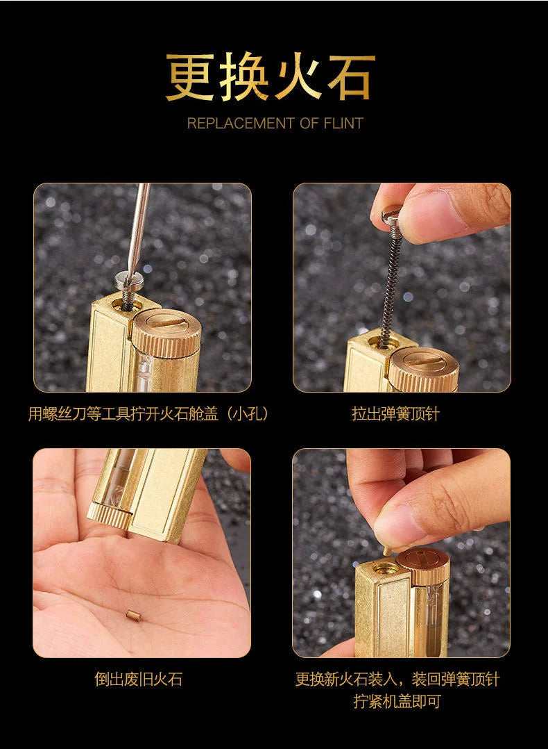 Classic Retro Gasoline Lighter Metal Windproof Open Flame Cigarette Lighters Grinding Wheel Flintstone One-Key Ignition