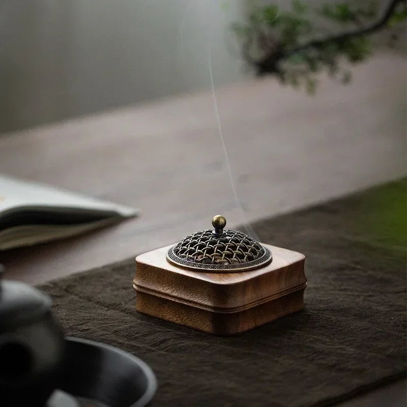 Indoor Sandalwood Incense Holder Walnut Wood Incense Burner Household Moxibustion Base Mugwort Pillar Incense Burner Decoration