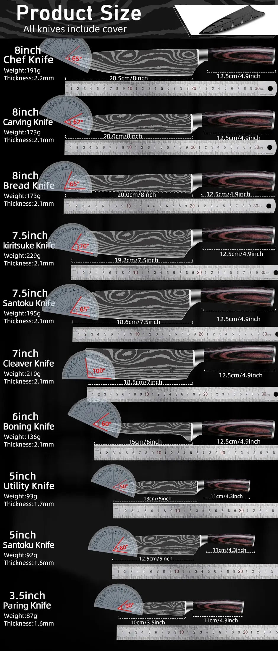 Kitchen Knife Professional Chef Knives Set 7CR17 High Carbon Steel Japanese Damascu Laser Gyuto Meat Cleaver Slicer Santoku Tool