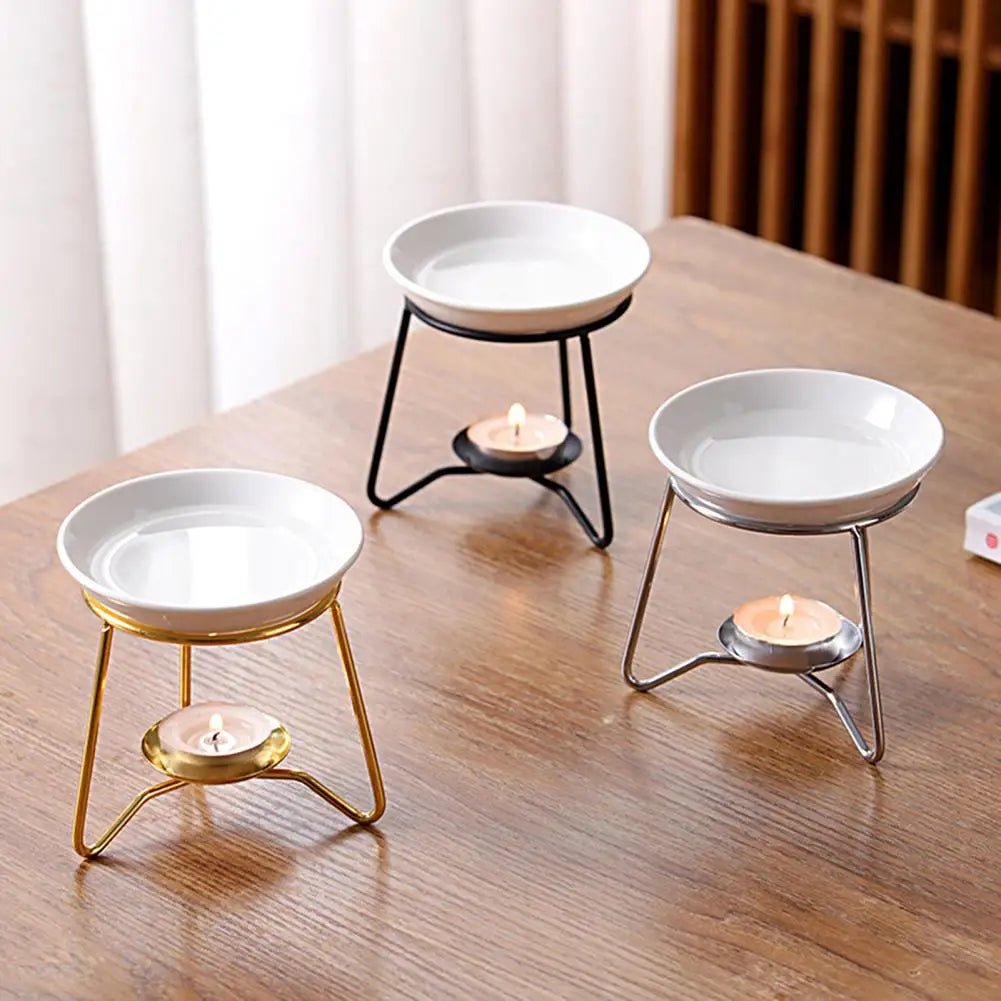 Iron Tealight Candle Holder Grooved Decorative Practical Ceramic Essential Oil Burner Wax Melter Stand