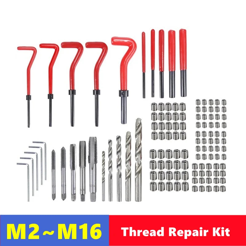 25/75/131pcs thread repair kit M2-M16, used to repair damaged thread monkey wrench Fried Dough Twists bit hand tool