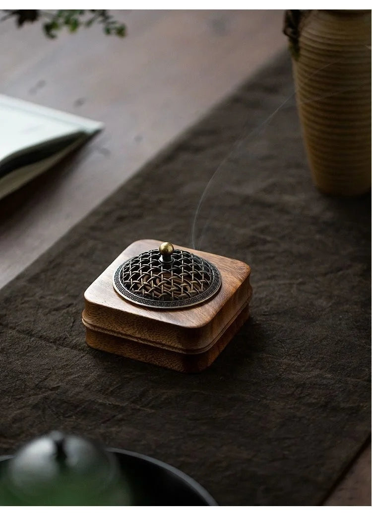 Indoor Sandalwood Incense Holder Walnut Wood Incense Burner Household Moxibustion Base Mugwort Pillar Incense Burner Decoration