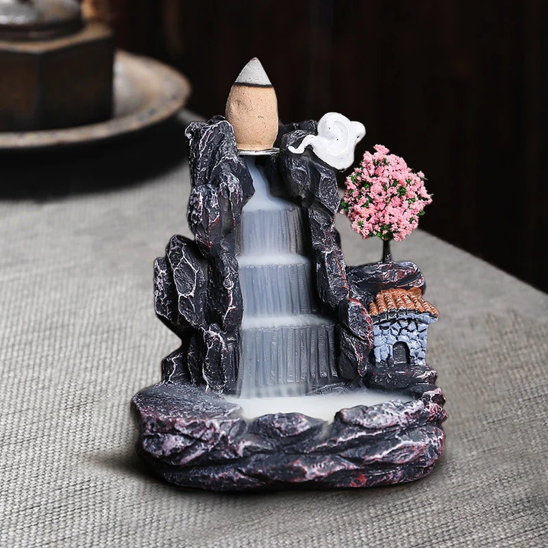 1 Piece Resin Reflux Back Mountain Waterfall Incense Holder Incense Burner, Bedroom Living Room Coffee Table Office Home Decor