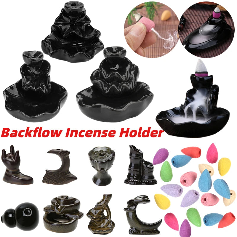 Reflux Backflow Incense Burner Waterfall Incense Cones Holder Ceramic Buddha Aromatherapy Holder Yoga Meditation Home Decoration