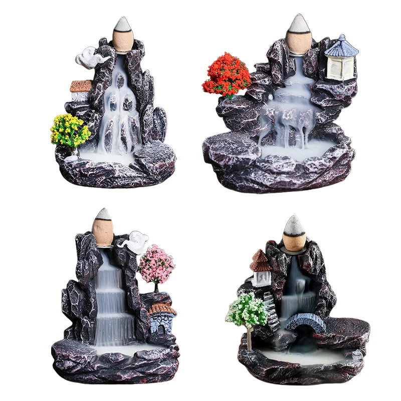 1 Piece Resin Reflux Back Mountain Waterfall Incense Holder Incense Burner, Bedroom Living Room Coffee Table Office Home Decor