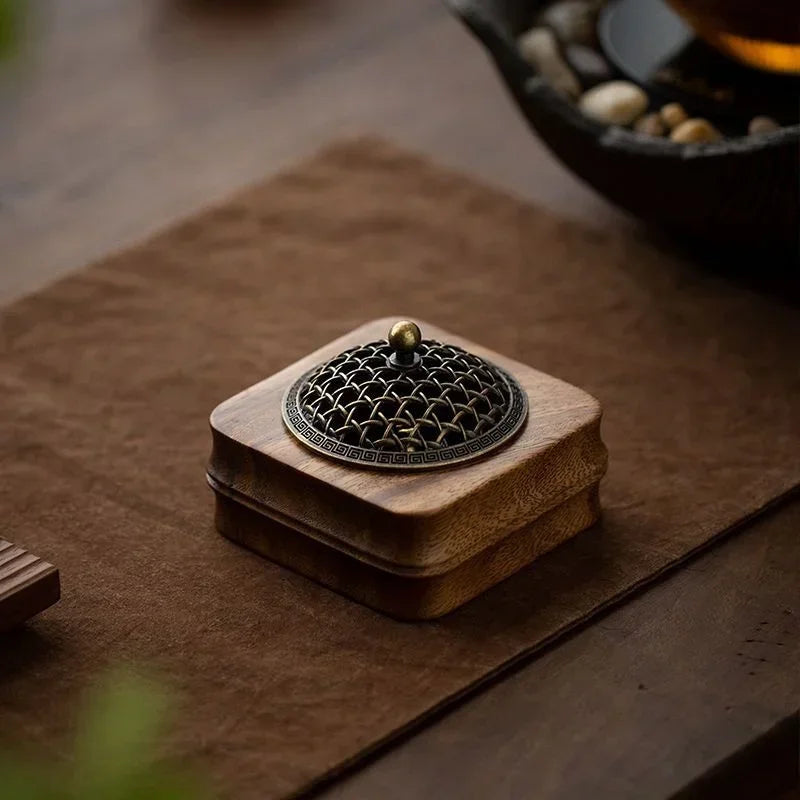 Indoor Sandalwood Incense Holder Walnut Wood Incense Burner Household Moxibustion Base Mugwort Pillar Incense Burner Decoration