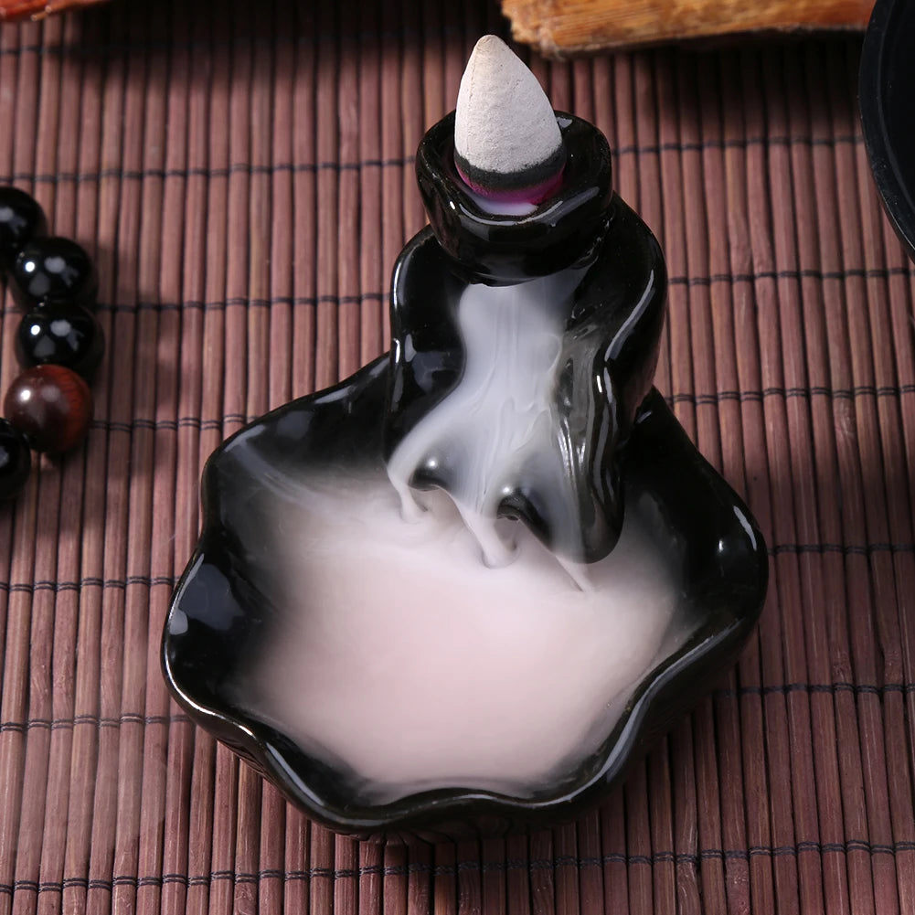 Reflux Backflow Incense Burner Waterfall Incense Cones Holder Ceramic Buddha Aromatherapy Holder Yoga Meditation Home Decoration