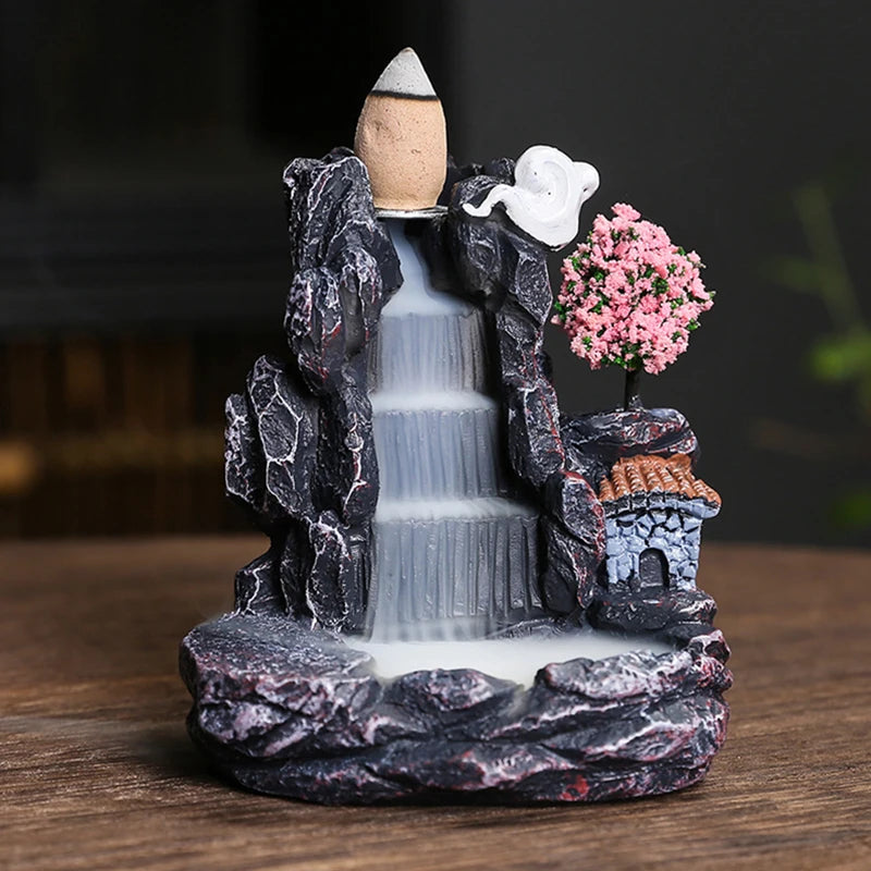 1 Piece Resin Reflux Back Mountain Waterfall Incense Holder Incense Burner, Bedroom Living Room Coffee Table Office Home Decor