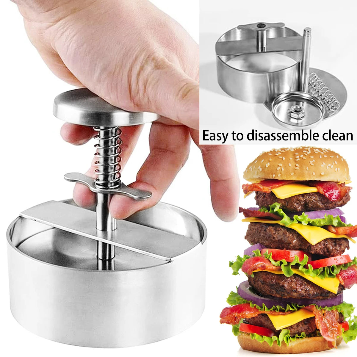 Hamburger Press Hamburger Patty Maker 304 Stainless Steel Non-Stick Burger Press for Making Meat Patties and Thin Burgers