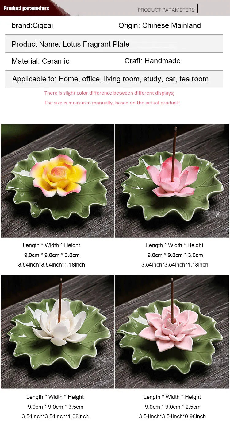 Ceramic handmade imitation floral thread incense tray - Home tea room aroma diffuser lotus leaf base Buddha hall incense burner