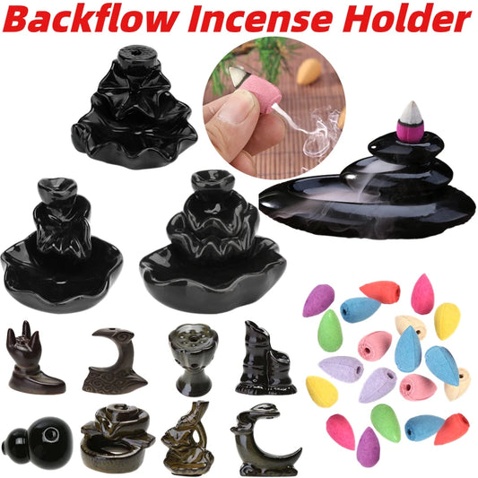 Reflux Backflow Incense Burner Waterfall Incense Cones Holder Ceramic Buddha Aromatherapy Holder Yoga Meditation Home Decoration