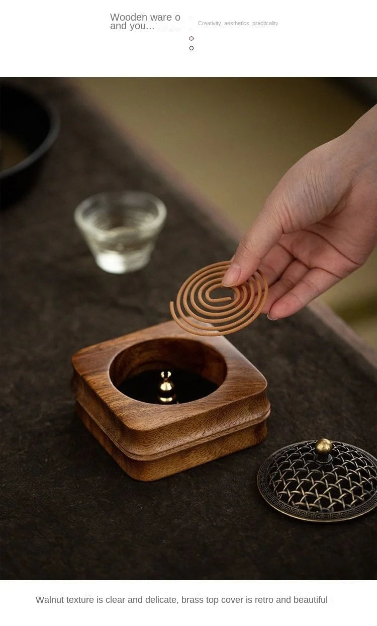 Indoor Sandalwood Incense Holder Walnut Wood Incense Burner Household Moxibustion Base Mugwort Pillar Incense Burner Decoration