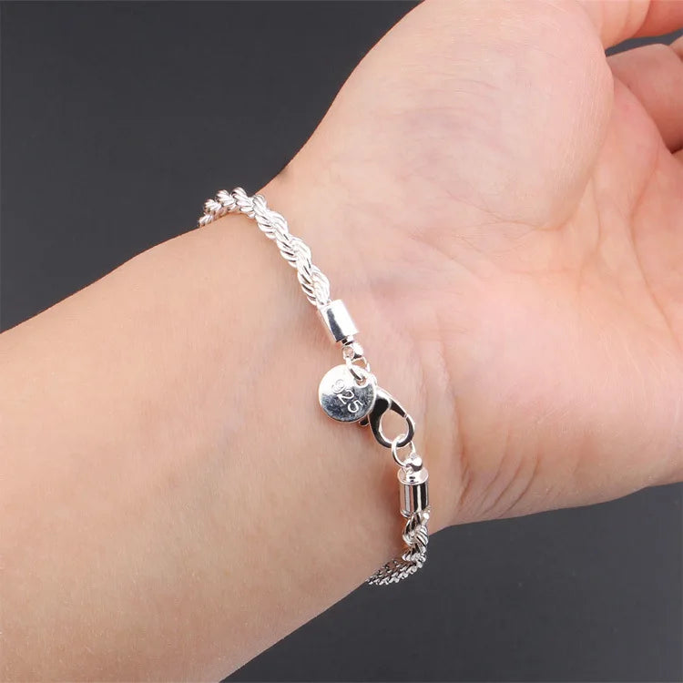 New High quality 925 Sterling Silver 4MM Women Men chain Male Twisted Rope Bracelets Fashion Silver Jewelry