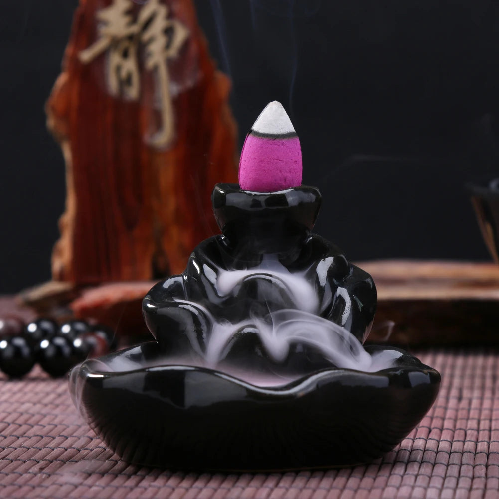 Reflux Backflow Incense Burner Waterfall Incense Cones Holder Ceramic Buddha Aromatherapy Holder Yoga Meditation Home Decoration