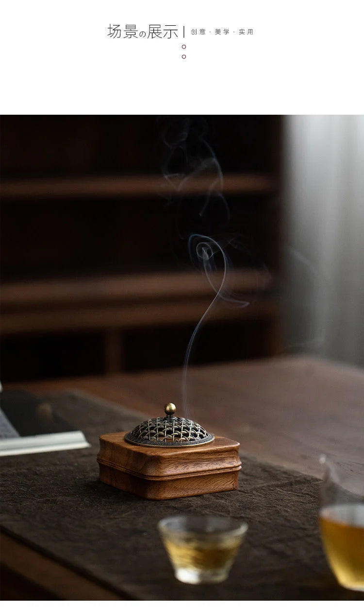 Indoor Sandalwood Incense Holder Walnut Wood Incense Burner Household Moxibustion Base Mugwort Pillar Incense Burner Decoration