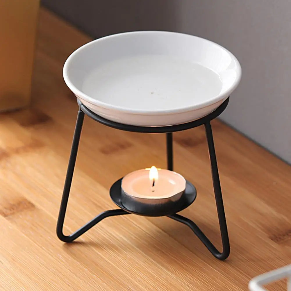 Iron Tealight Candle Holder Grooved Decorative Practical Ceramic Essential Oil Burner Wax Melter Stand