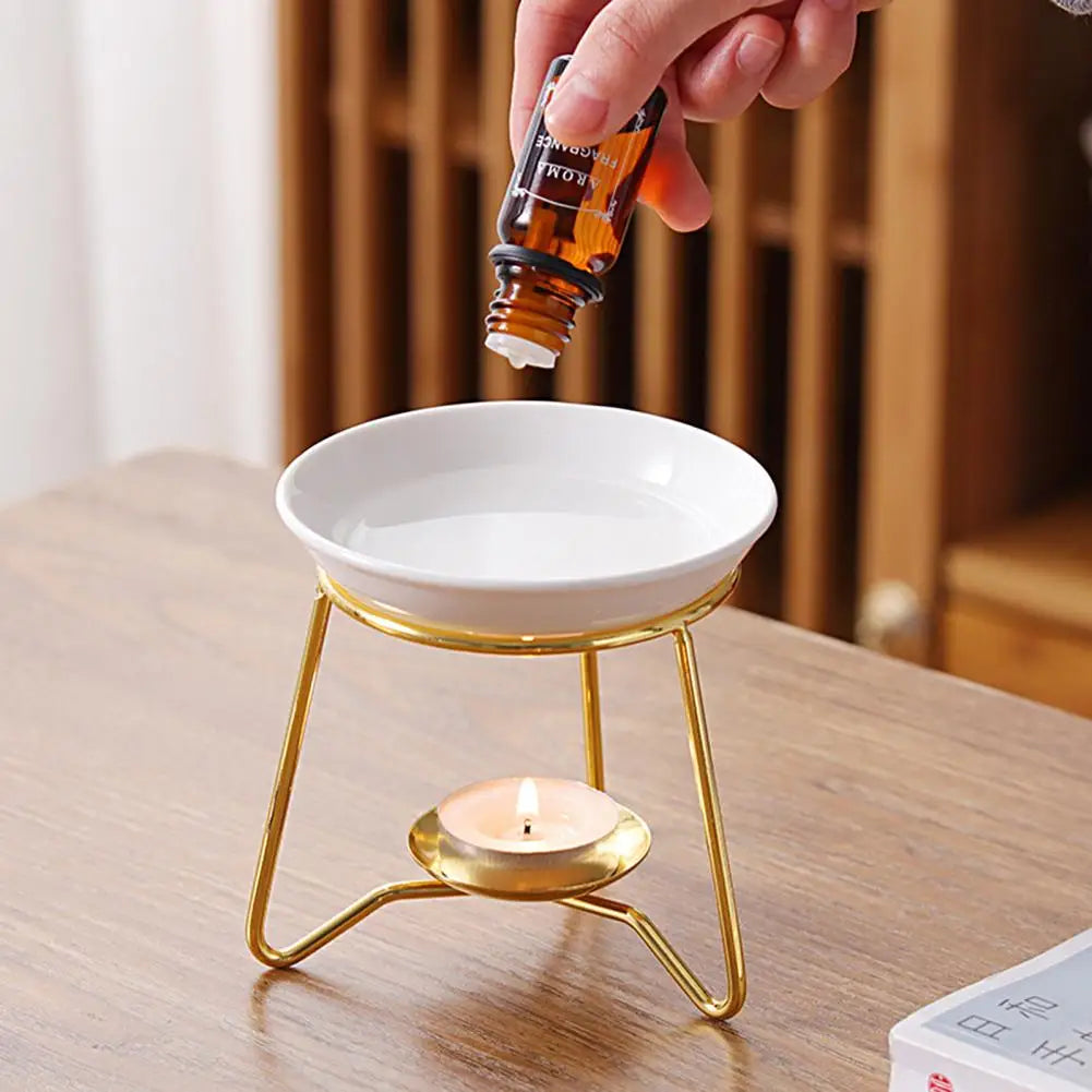 Iron Tealight Candle Holder Grooved Decorative Practical Ceramic Essential Oil Burner Wax Melter Stand