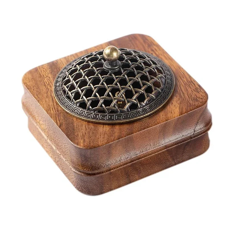 Indoor Sandalwood Incense Holder Walnut Wood Incense Burner Household Moxibustion Base Mugwort Pillar Incense Burner Decoration